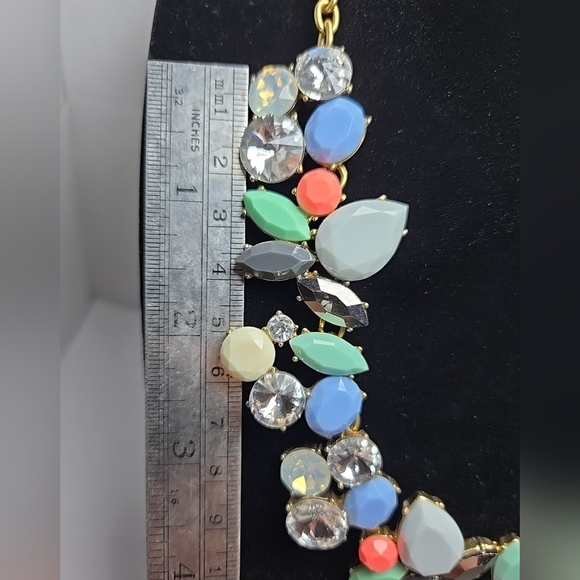 J Crew Crystal Gold Colorful Gemstone Collage Statement Bib Necklace - Picture 6 of 8